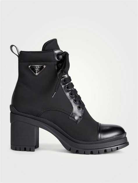 prada leather lace up boots|Prada block heel combat boots.